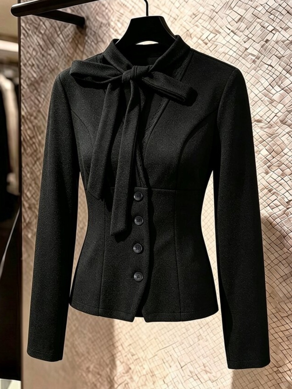 Women's Solid Color Lace Knot Button-Down Overcoat